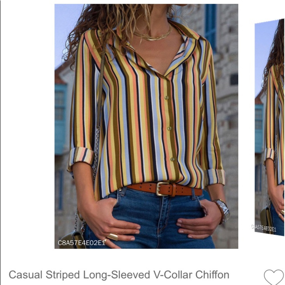 Casual striped long sleeve v-collar blouse